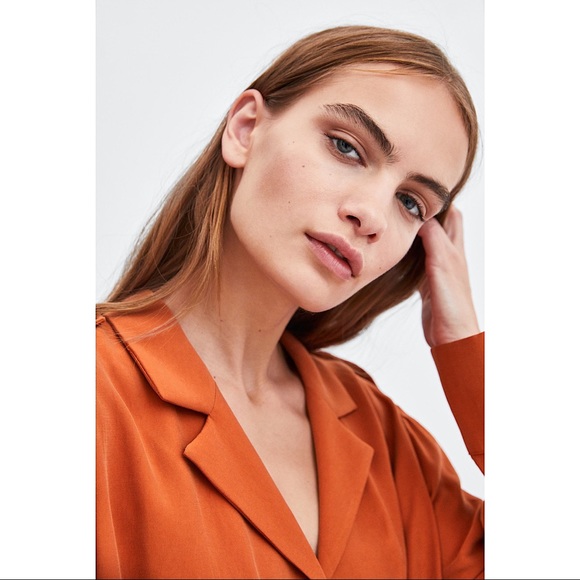 Zara Terracotta Flowing Midi Shirt Dress NWT Med - Picture 9 of 11